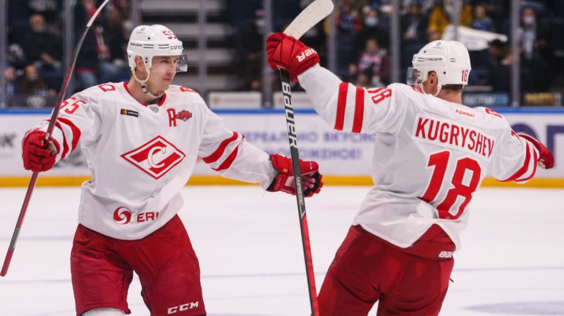Maskavas "Spartak" hokejisti svin vārtu guvumu. Foto: spartak.ru