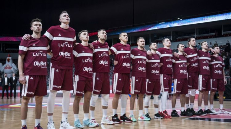 Latvijas izlase pirmajā 2023.gada PK logā. Foto: FIBA