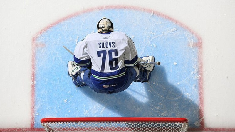 Artūrs Šilovs Abotsfordas "Canucks" vārtos. Foto: abbotsford.canucks.com