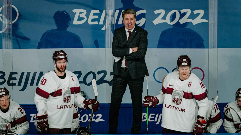 Harijs Vītoliņš uz Latvijas izlases soliņa. Foto: LOK/Mikus Kļaviņš