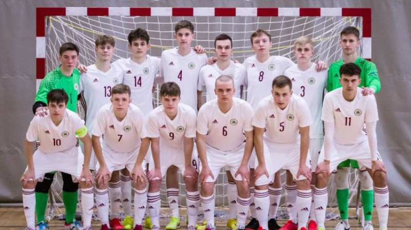 Latvijas U19 telpu futbola izlase. Foto: LFF