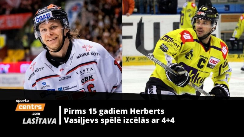 Rodrigo Ābols un Herberts Vasiļjevs. Foto: TOBIAS STERNER/Bildbyran/Krefeld-Pinguine