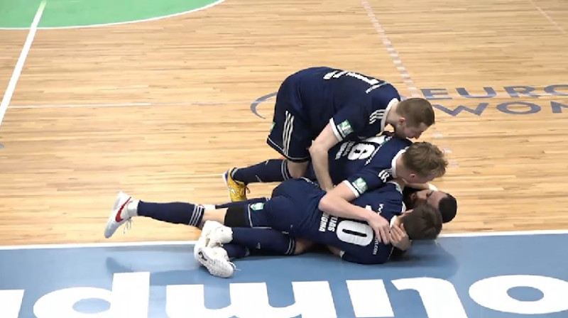 ''Rabas'' futbolisti svinot vārtu guvumu. Foto: lff.lv