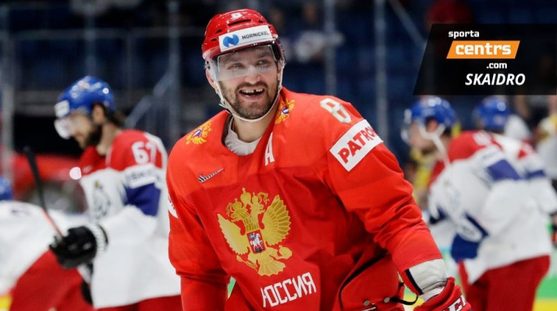 Aleksandrs Ovečkins Krievijas izlases formastērpā. Foto: Reuters/Scanpix
