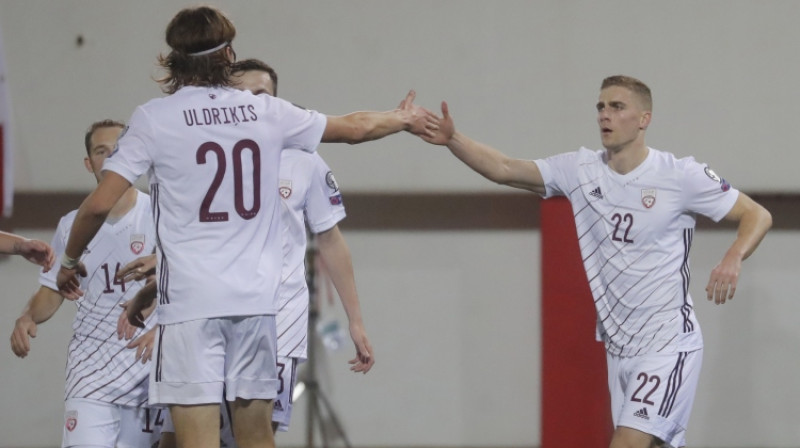 Roberts Uldriķis un Vladislavs Gutkovskis Latvijas izlasē. Foto: Reuters/Scanpix