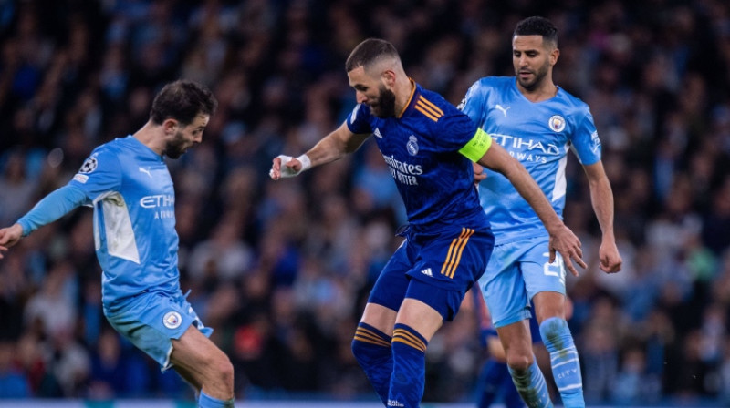 Karims Benzemā pret "City". Foto: IMAGO/Sebastian Frej/Scanpix