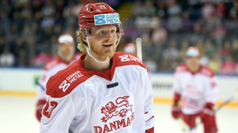 Dānijas izlases uzbrucējs Joahims Blihfelds. Foto: Karl Denham/Great Britain Ice Hockey