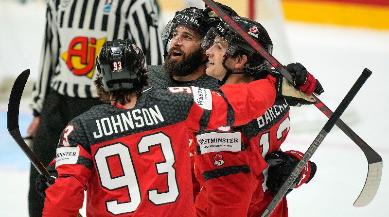 Kanādas hokejistu gaviles pēc vārtu guvuma. Foto: AP/Scanpix