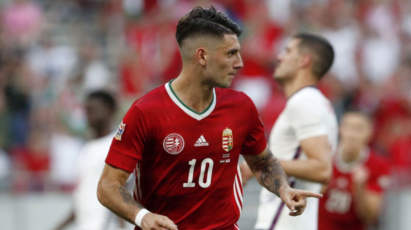 Ungārijas izlases futbolists Dominiks Soboslai svin vārtu guvumu. Foto: Bernadett Szabo/Reuters/Scanpix