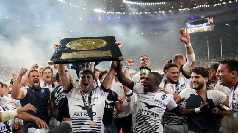 Monpeljē regbisti ar čempionu vairogu, Foto:AP/Scanpix
