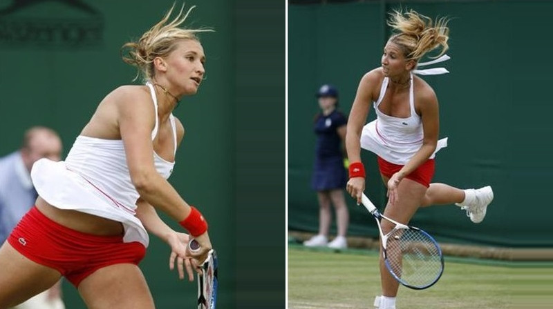 Tatjana Golovina ar sarkaniem šortiem Vimbldonā (2007). Foto: reuters.com