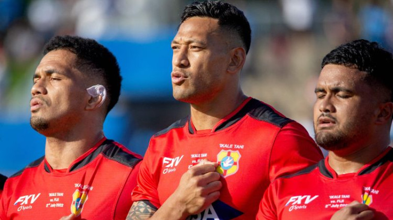 Israels Folau (centrā) Tongas izlases kreklā, Foto:AFP/Scanpix