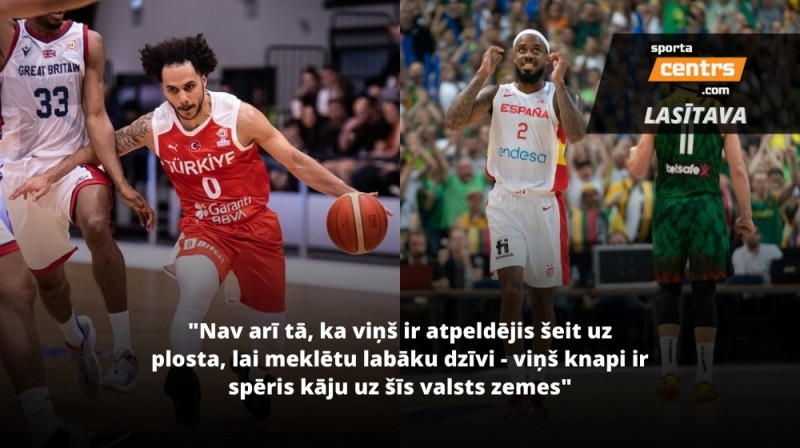 Šeins Larkins (pa kreisi) un Lorenzo Brauns (pa labi) - Turcijas un Spānijas izlašu naturalizētie amerikāņi. Foto: FIBA/FEB