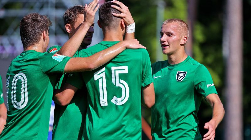 ''Valmieras'' dublieri svin vārtu guvumu pret ''Dinamo Rīga''. Foto: Jānis Līgats, ''Valmiera'' FC Facebook