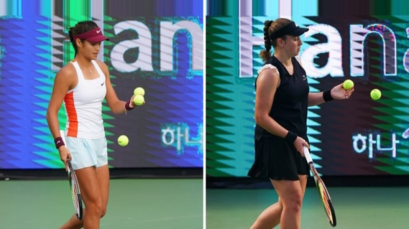 Emma Radukanu un Aļona Ostapenko. Foto: Hana Bank Korea Open / donga.com