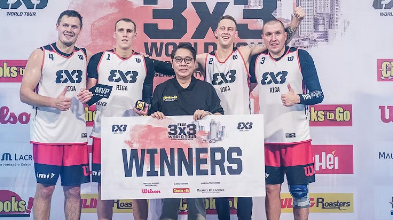 "Riga" 3x3 basketbolisti pēc uzvaras turnīrā. Foto: FIBA