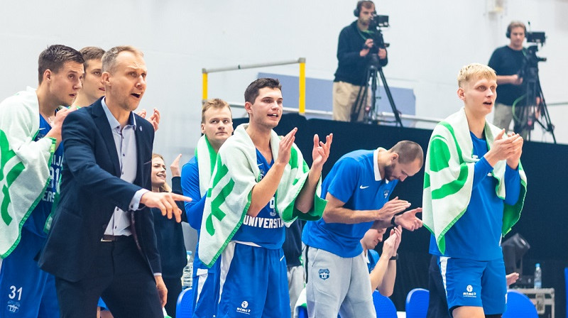 Gunārs Gailītis un LU basketbolisti 2022. gada 1. oktobrī. Foto: LU basketbols