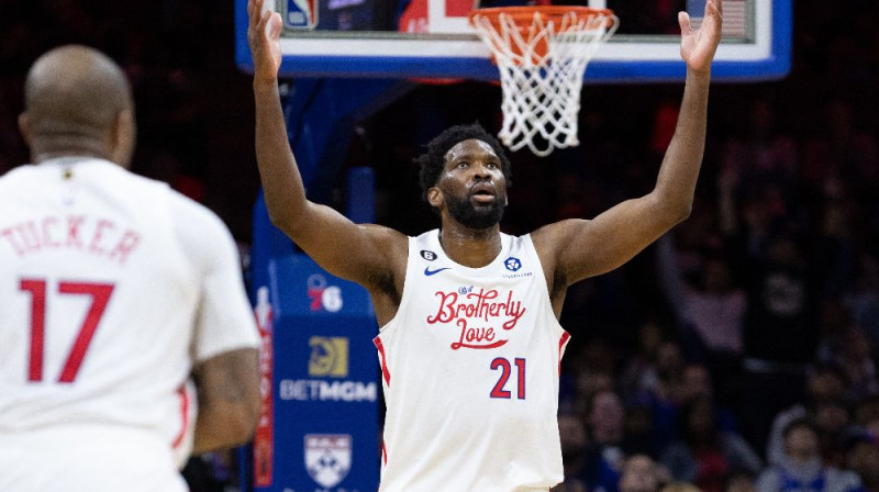 Filadelfijas ''76ers'' līderis Džoels Embīds vēsturiskajā naktī. Foto: USA TODAY Sports/Scanpix