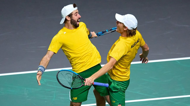 Austrālijas tenisisti Džordans Tompsons un Makss Pērsels. Foto: Davis Cup