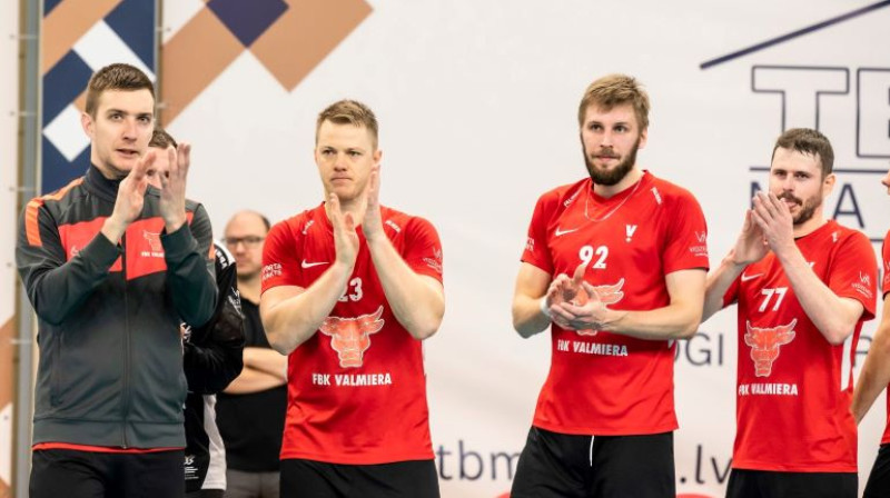 FBK "Valmiera": Gvido Lauga (no kreisās), Gatis Liepiņš, Matīss Salmiņš, Pāvels Semjonovs. Foto: floorball.lv