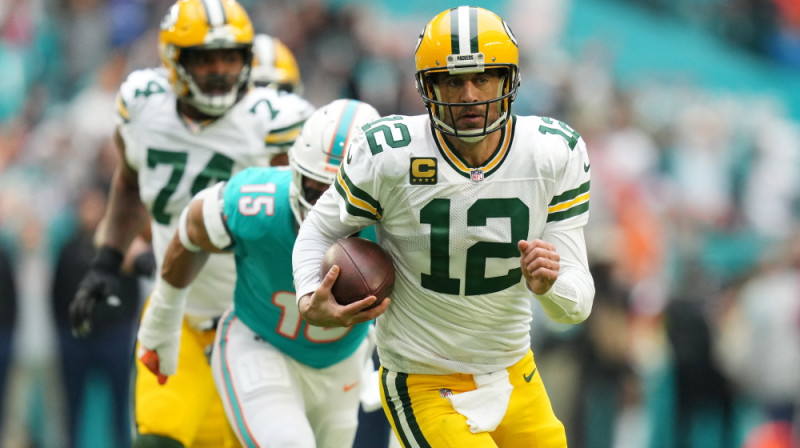 "Packers" saspēles vadītājs Ārons Rodžerss. Foto: USA Today Sports/Scanpix