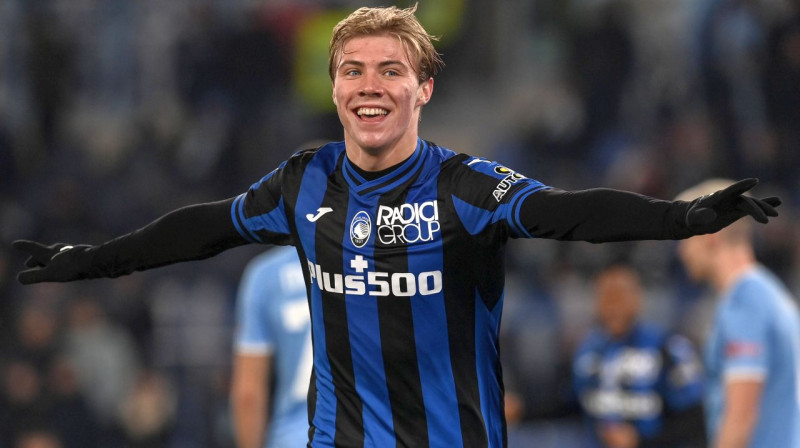 Bergamo "Atalanta" futbolists Rasmuss Hejlunds svin vārtu guvumu. Foto: Gribaudi/Image Photo/Imago Images/Scanpix