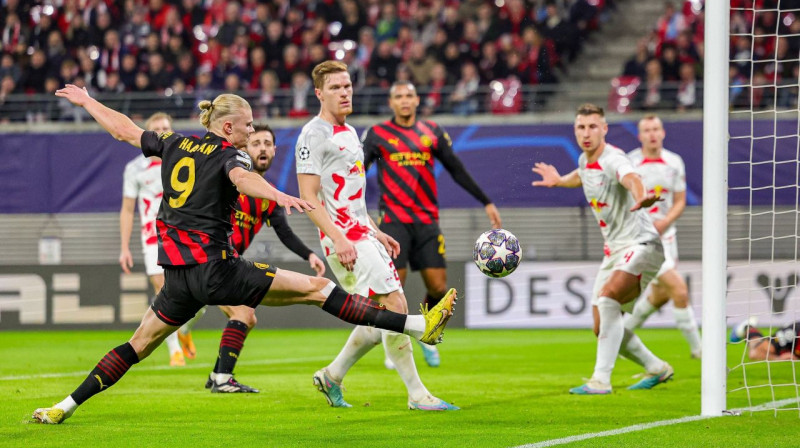 Mančestras "City" līderis Ērlings Holanns pēc sitiena izdarīšanas. Foto: Pro Sports Images/Imago Images/Scanpix