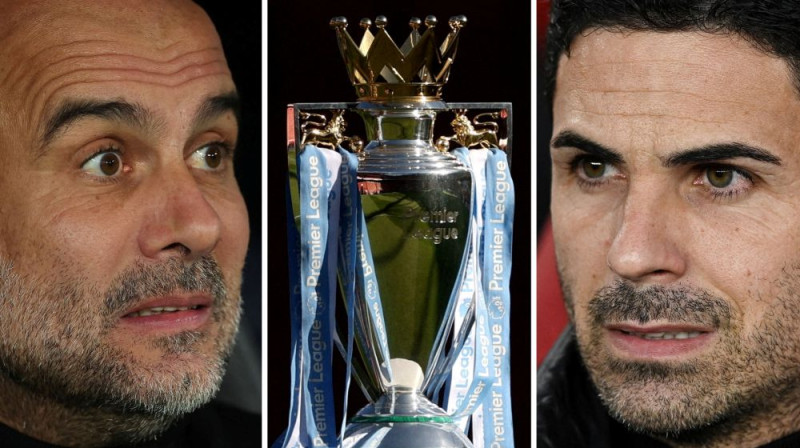 Peps Gvardiola un Mikels Arteta. Foto: Action Images via Reuters/Scanpix