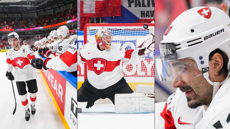 Niko Hišīrs, Roberts Majers un Andress Ambīls. Foto: IIHF