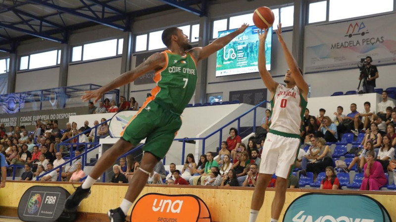 Mirklis no Portugāles un Kotdivuāras valstsvienību spēles. Foto: Federação Portuguesa de Basquetebol