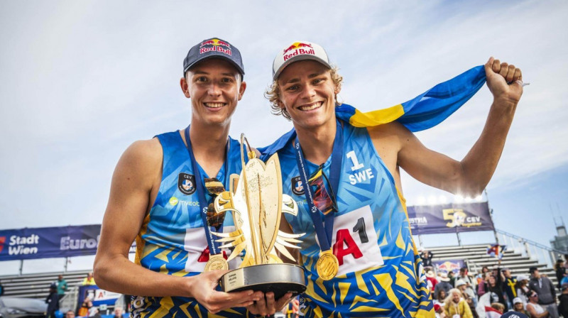 Jonatans Helvigs un Dāvids Omans. Foto: Acts / Martin Steinthalter / beachvolleyball.at