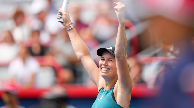 Karolīna Vozņacka triumfē atgriešanās mačā. Foto: Mathieu Belanger / Tennis Canada