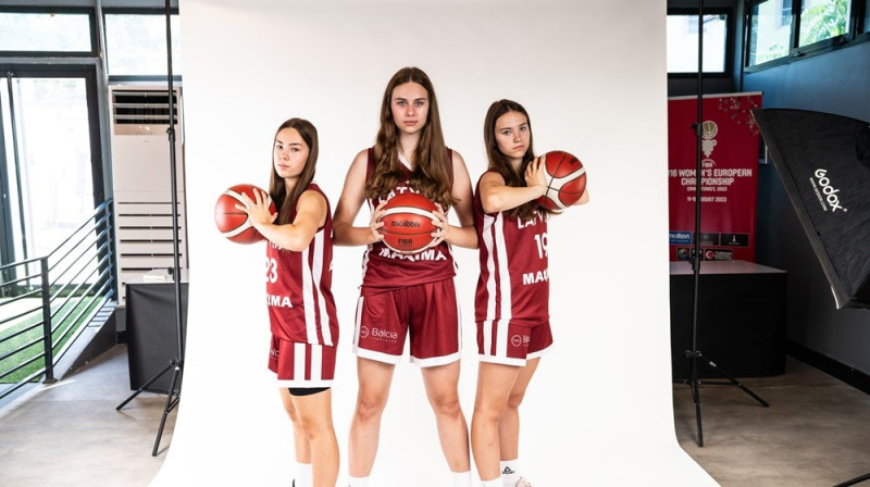 Mila Luzgina, Anna Liepiņa un Marta Ploriņa 2023. gada 10. augustā. Foto: FIBA