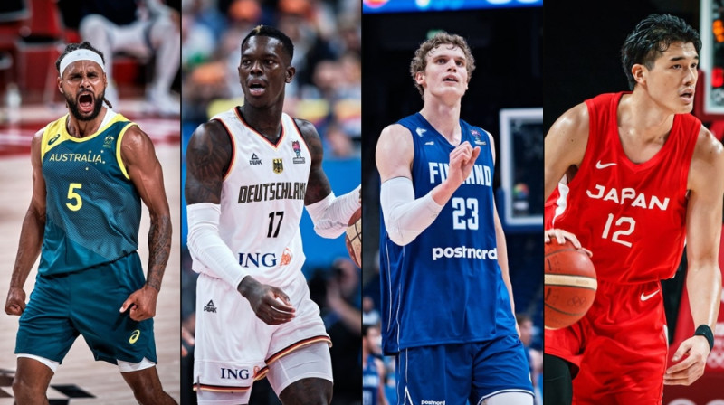 Foto: Petijs Milzs, Deniss Šrēders, Lauri Markanens un Juta Vatanabe. Foto: FIBA