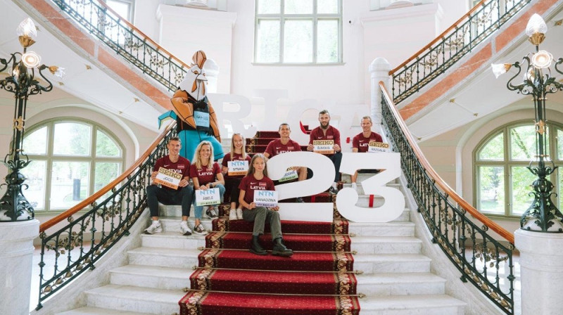 Preses konferencē piedalījušies Latvijas izlases pārstāvji. Foto: Guntis Bērziņš.