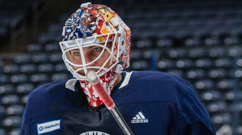 Elvis Merzļikins. Foto: Columbus Blue Jackets