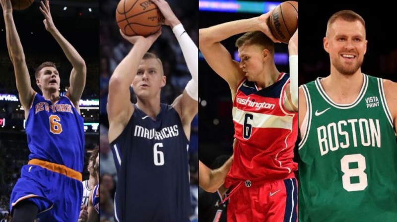 Kristaps Porziņģis četrās NBA komandās. Foto: AP /USA Today Sports/AFP/Scanpix