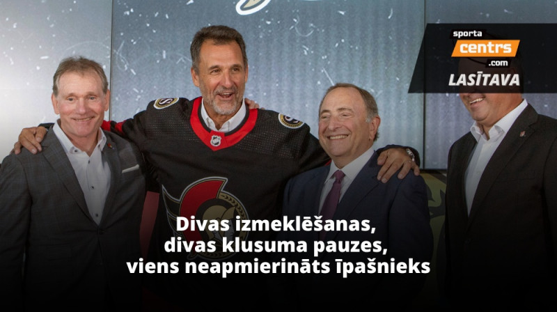 Maikls Andlauers kopā ar NHL komisāru Geriju Betmenu. Foto: AP/Scanpix