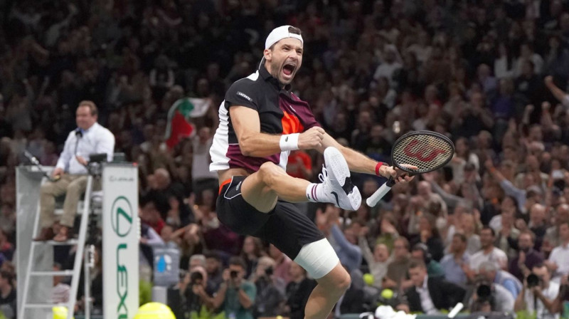 Grigors Dimitrovs pēc uzvaras Parīzes "Masters" sacensību pusfinālā. Foto: Rolex Paris Masters