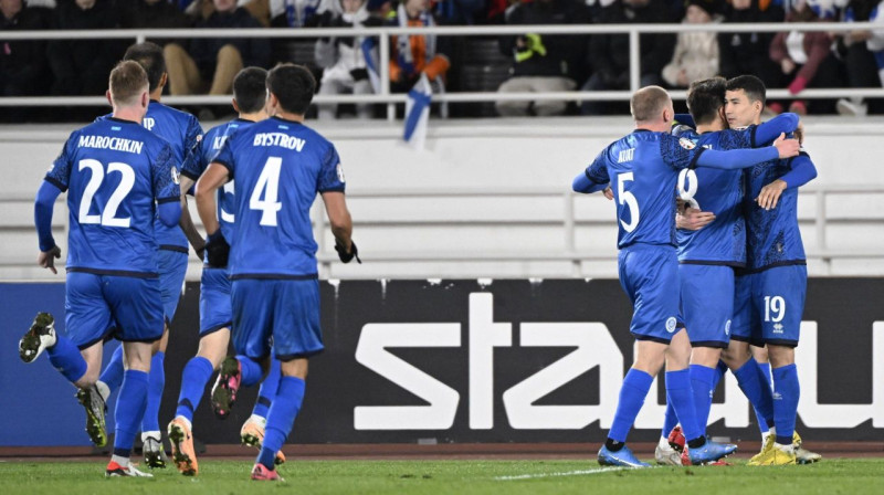 Kazahstānas valstsvienības futbolisti. Foto: Emmi Korhonen/Lehtikuva/SIPA/Scanpix