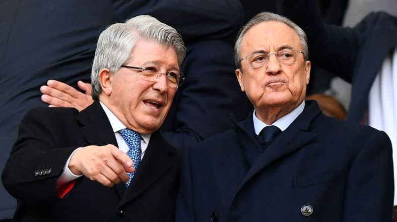 Madrides "Atletico" un "Real Madrid" prezidenti Enrike Sereso un Florentino Peress. Foto: AFP/Scanpix