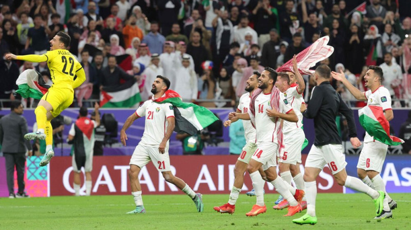 Jordānijas futbolisti līksmo. Foto: AFP/Scanpix