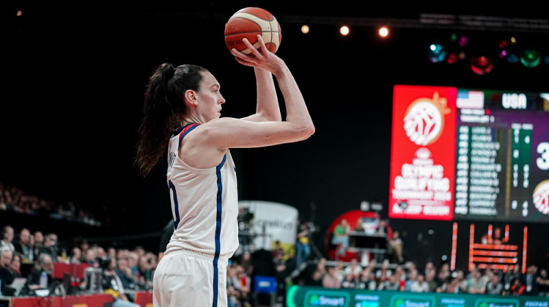 Breana Stjuarte 2024. gada 8. februārī Antverpenē. Foto: USA Basketball