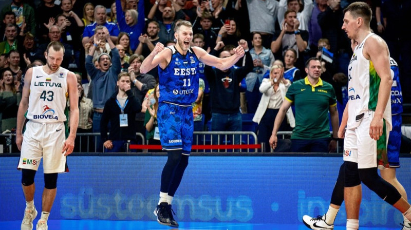 Igaunijas basketbolista Sīma-Sandera Venes prieks. Foto: FIBA