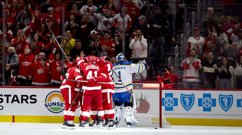 Mirklis pēc Detroitas "Red Wings" vārtu guvuma. Foto: Rick Osentoski/USA Today Sports/Scanpix