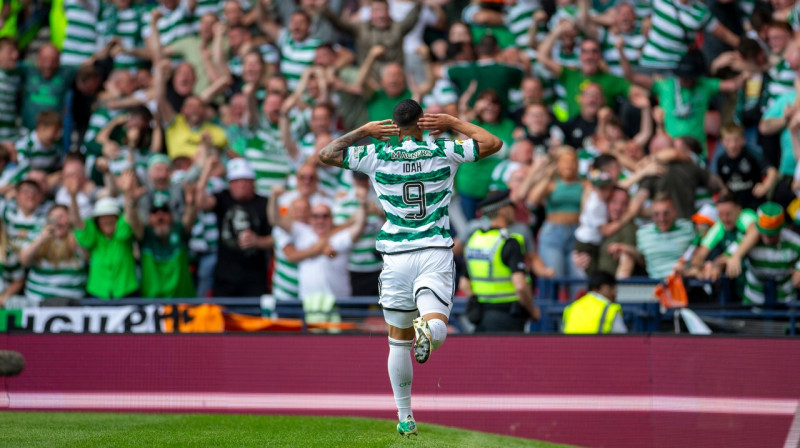 Mirklis pēc Glāzgovas "Celtic" futbolista Adama Idā uzvaras sitiena Skotijas kausa finālā. Foto: Vagelis Georgariou/Zumapress.com/Scanpix