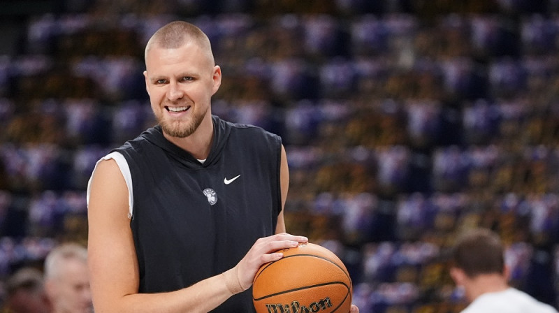 Kristaps Porziņģis 2024. gada 14. jūnijā Dalasā. Foto: AP/Scanpix