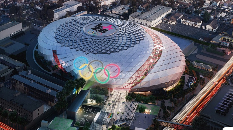 "Intuit Dome" atklāšana paredzēta 2024. gada augustā. Kolāža: LA 2028