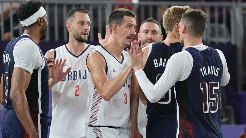 Serbijas un ASV basketbolisti. Foto: AFP/Scanpix