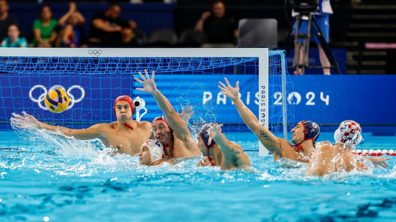 Mirklis no Horvātijas un ASV izlašu spēles. Foto: Jeff Cable/USA Water Polo